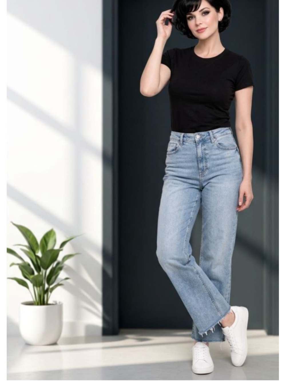 Kensie Jeans Blue wide Straight Leg Jeans Frayed Hem Sz 10 Ankle Crop Luxe NWOT